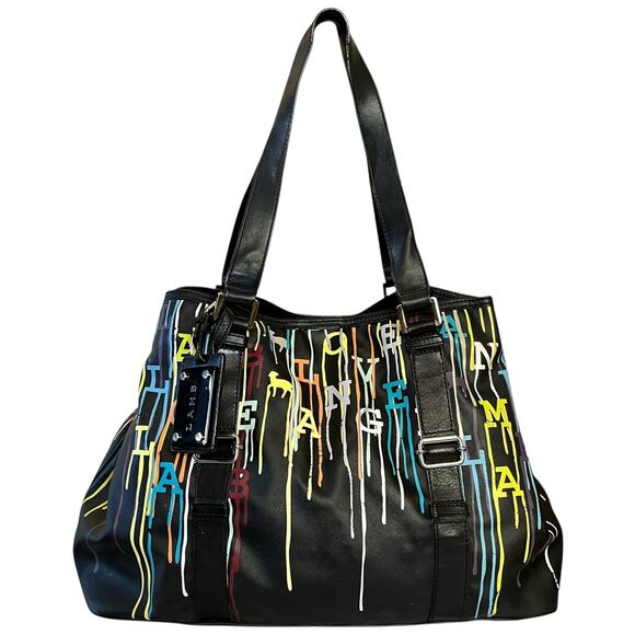 L.A.M.B. Williamsfield Jackson Signature Graffiti Paint Drip Tote - Y2K LAMB Bag - Picture 1 of 10
